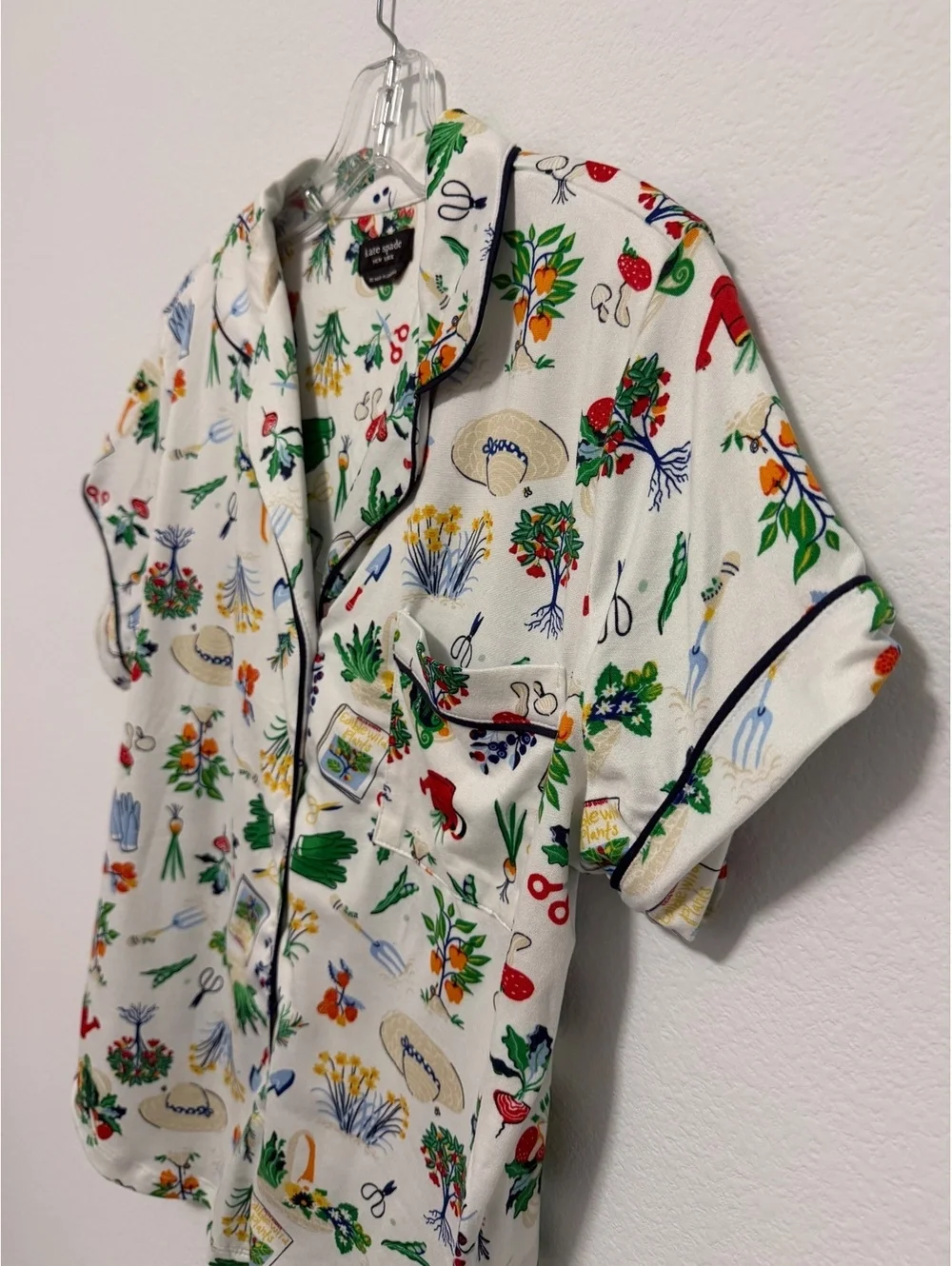 Kate Spade Short Sleeve Collared Button Front Gardening Print Sleep Shirt Size M